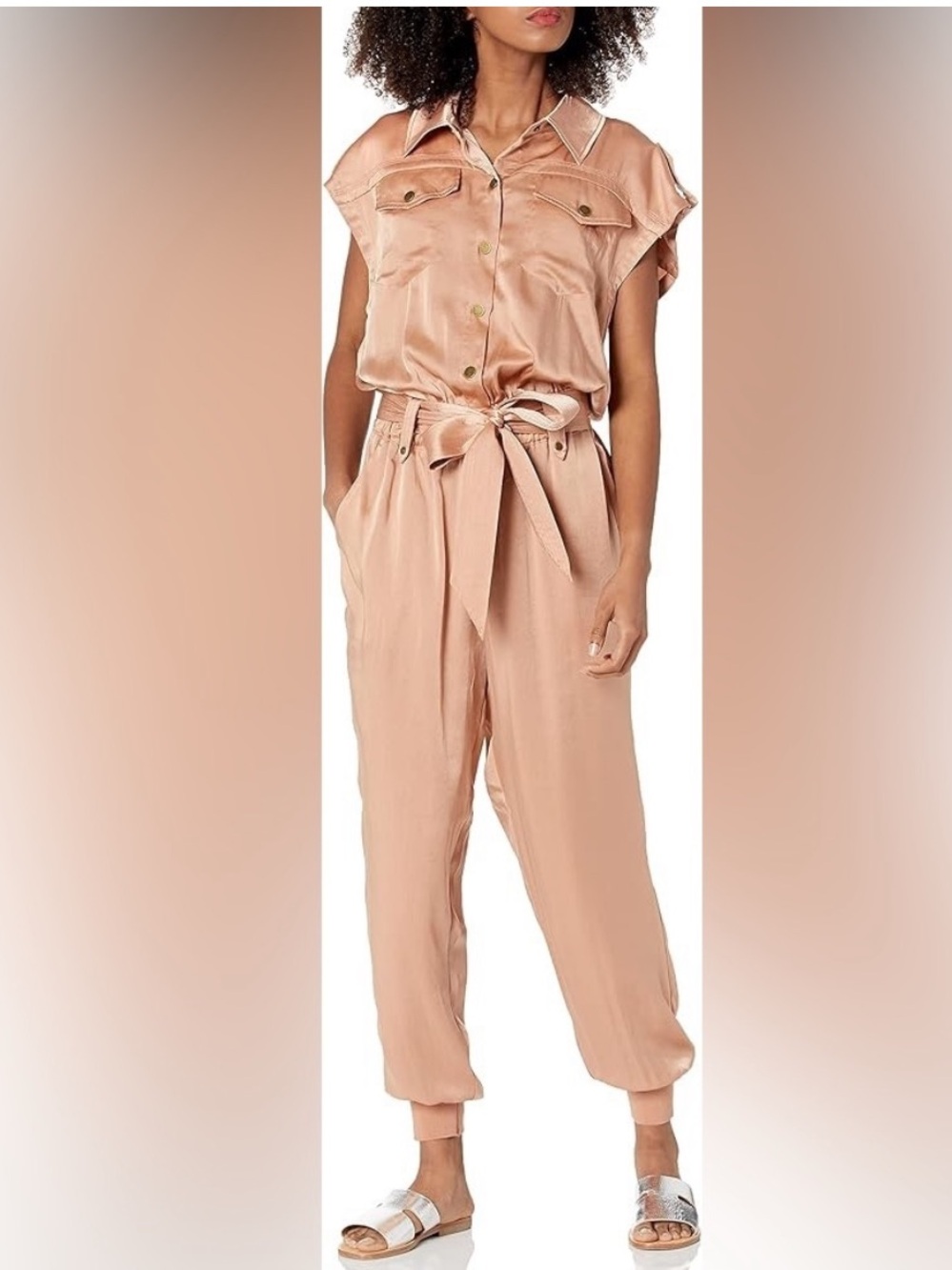 Ramy Brook Gold & Tan Satin Jumpsuit